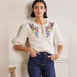 Boden Ivory Cardigan with Colorful Floral Design